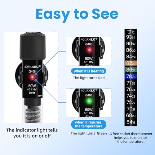 AQUANEAT Aquarium Heater, 50W Small Betta Fish Tank Heater, Mini Preset Water Thermostat with a Thermometer - size: 50W