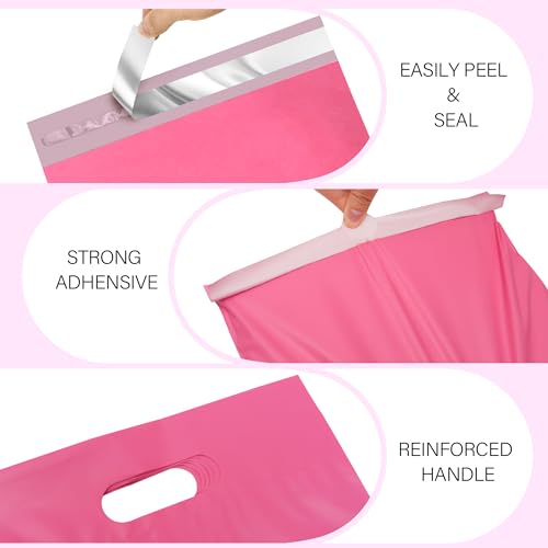 Poly Mailers 12x15.5 inch 50 Pcs, Pink Mailing Envelopes with Handle, Easy to Carry and Self Adhesive Shipping Bags for Clothing, Upgrade Design Tamper Proof Mailers Poly Bags - color: HandlePink, size: 12x15.5 Inch 50 Pcs