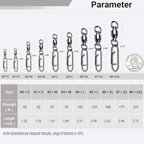 AMYSPORTS High Strength Snap Swivels Stainless Bearing Rolling Fishing Swivel Freshwater Snap Swivels Fishing Clip Steel Black Nickel - size: Size 5+L (133lb) 25 pcs