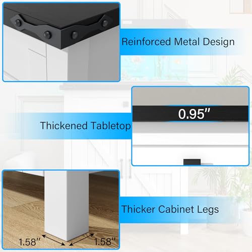 kepptory 40 Gallon Fish Tank Stand with Power Outlets, Farmhouse Decorative Aquarium Stand Furniture with Adjustable Shelves and Drawer, Reptile Turtle Tank Stand with Cabinet Storage (White, 30-40GL) - color: White, size: 41.9"L x 18.3"W x 31.5"H