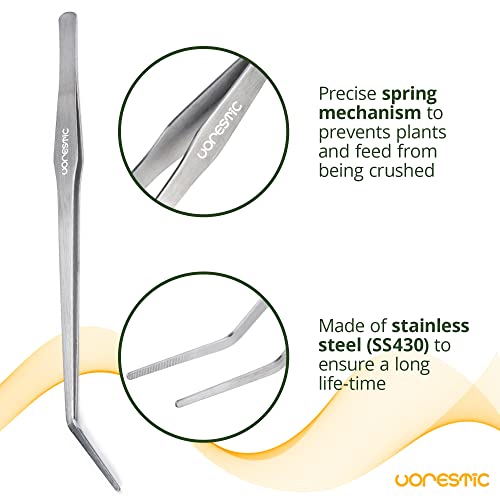 VORESTIC 2PCS 15" Curved Aquarium Tweezers Long and 9.8" Aquarium Scissors, Feeding Tongs and Scissors with Protective Cap, Stainless Steel Aquascaping Tools for Plant Trimming and Reptile Feeding