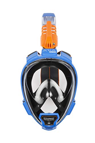 OCEAN REEF - Aria QR + Quick Release Snorkeling Mask - Full Face Snorkeling Mask - 180 Degree Underwater Vision - 8 Colours and 4 Sizes - color: Blue, size: Small-Medium