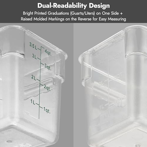 CURTA 4 Pack Food Storage Container with Red Lid - NSF Commercial Grade in 6.0 Qt - Square, Clear, Polycarbonate - color: 6.0 Qt 4-Pack(Red Lids)