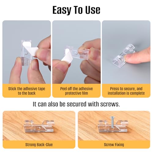 50 Pcs Self Adhesive Cable Clips,Upgraded Cable Management with Screw Hole,Strong Cord Organizer for Under Desk,Car,TV PC,Christmas Light Indoor/Outdoor-S - color: clear, size: S(Fit 0.12-0.2in)