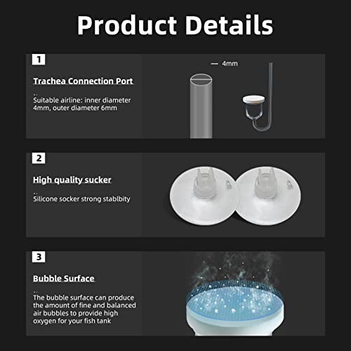 boxtech Aquarium Air Stone, Fish Tank Bubble Diffuser High Dissolved Oxygen Airstones for Air Pump Accessoriess with 1 Check Valve, 2 Suction Cup for Aquarium Pond Hydroponic - size: 1.4 inch
