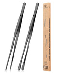 2 Pcs 12-Inch Kitchen Tweezers Fine Tweezer Tongs, Stainless Steel Professional Long Cooking Tweezers for BBQ, Sea Food, Repairing and Serving (BLACK) - color: Black, size: 12 IN
