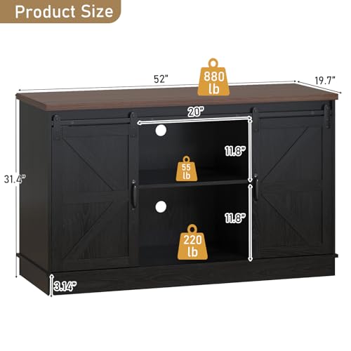 Hlivelood Farmhouse 55-75 Gallon Fish Tank Stand with Power Outlet, Aquarium Stand w/Cabinet&Sliding Barn Door, Heavy Duty Reptile Tank Stand for Fish/Turtle/Reptile Terrarium, 1000LB Capacity, Black - color: Black, size: 55-75 Gallon