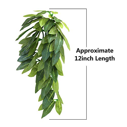 SLSON Reptile Plants Hanging Silk Terrarium Plant with Suction Cup for Bearded Dragons,Lizards,Geckos,Snake Pets and Hermit Crab Tank Habitat Decorations,Small Size,12 inches Green