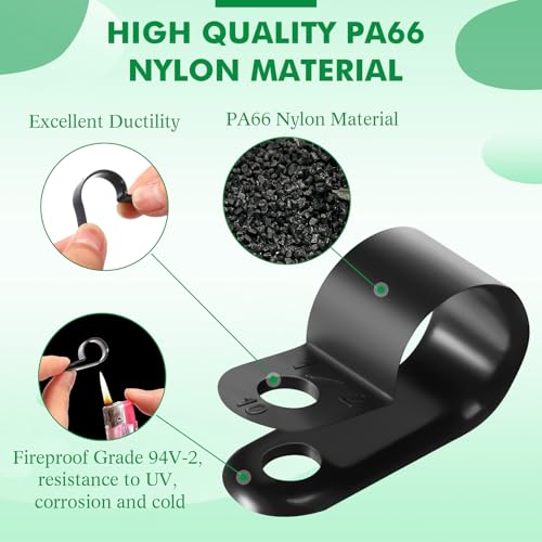 Hicarer 50 Pack R-Type Cable Clip Wire Clamp, Nylon Screw Mounting Cord Fastener Clips with 50 Pack Screws for Wire Management (Black, 1/2 Inch) - color: Black, size: 1/2 Inch