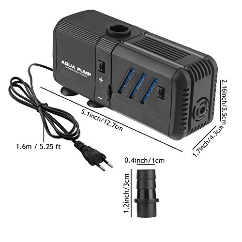 Submersible Aquarium Internal Filter 6W, Adjustable Fish Tank Filter with 132 GPH Water Pump for 1-10 Gallon Fish Tank - size: 132GPH, 6W