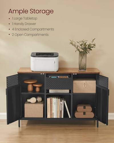 SONGMICS Storage Cabinet, Metal Cabinet, Sideboard with 2 Doors, 15.7 x 43.3 x 29.9 Inches, Magnetic Closure, Adjustable Shelves, Steel Frame, Rustic Brown and Matte Black ULSC204B01 - color: Rustic Brown + Black, size: 43.3"W, style: 1 pack
