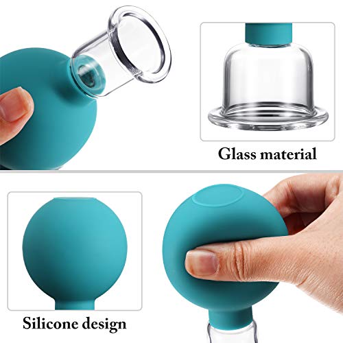 BBTO 4 Pieces Glass Cupping Set Glass Silicone Cupping Cups Massage Vacuum Suction Cupping Cups for Body Face Leg Arm Back Shoulder Muscle and Joint Pain (Green) - color: Green