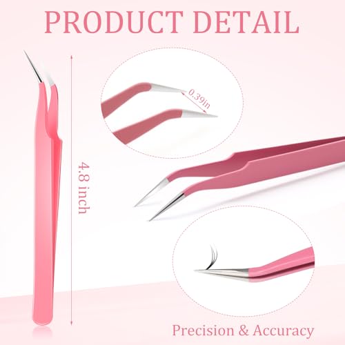 Honoson 9 Pieces Curved Pointed Craft Tweezers Stainless Steel Precision Tweezer with Protective Cover for Rhinestones Dried Flowers Craft Stickers Eyelash Extension Jewelry Making(Pink) - color: Pink