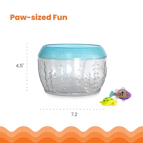Catstages Meow-SMERIZING Fish Bowl for Cats with Two Water Cat Toys, Electronic Swimming Fish and Floating Turtle Included, Blue - color: Meow-smerizing Fish Bowl