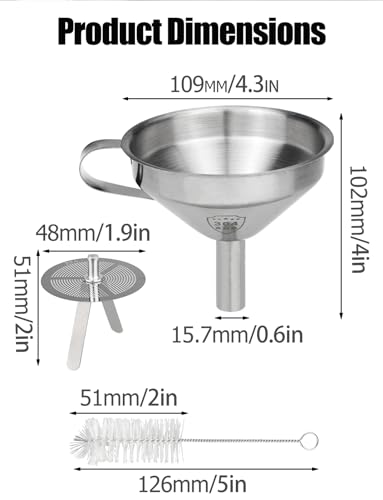 Resin Funnel, Resin Filter Funnel with Strainer 3D Printer Stainless Steel Funnels for Filtering and Recycling UV SLA/DLP/LCD Photosensitive Resins, with Cleaning Brush