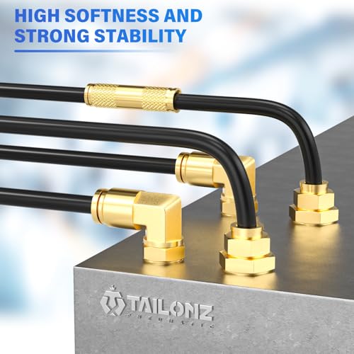 TAILONZ Pneumatic Black 1/4" OD 32 Meter 100ft PA12 Nylon Air Tubing Kits,Pipe Hose Air Line Tubing, Push-to-Connect DOT Brass Fittings (29PCS) - color: Black, size: 1/4" OD - 100 FT