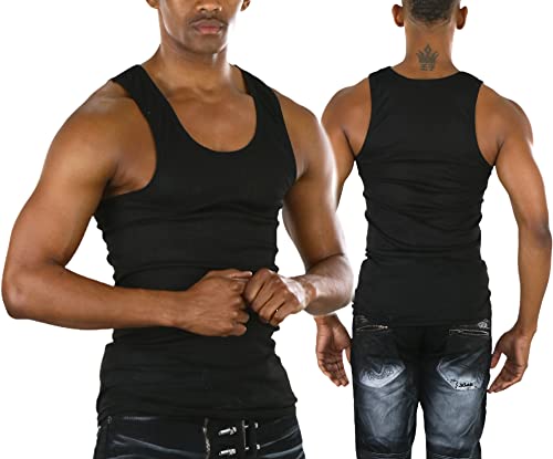 ToBeInStyle Men's Slim Fit Cotton Blend Solid Color Scoop Neck Tank Tops - color: 3-pack: Black, size: Medium