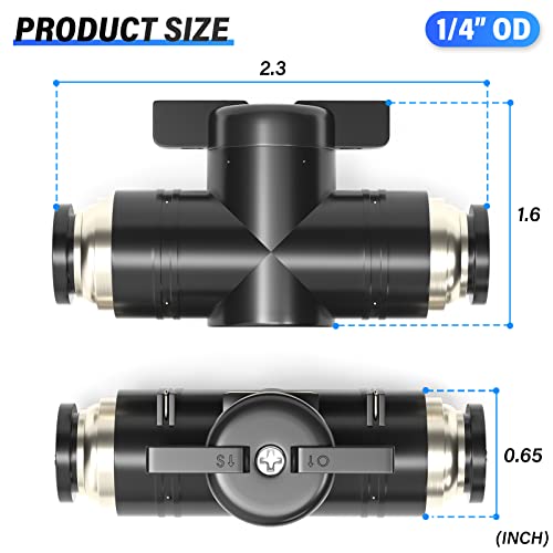 TAILONZ PNEUMATIC BVU-1/4 OD Ball Valve Air Flow Control Valve Push to Connect Fitting（Pack of 1） - size: 1/4"OD/1PCS