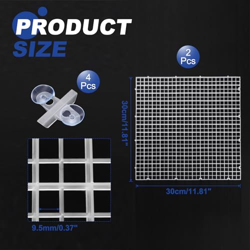 uxcell 2Pcs Aquarium Fish Tank Divider, 12x12 Inch Plastic Egg Crate Light Diffuser Grid Filter Bottom Partition Separator with Sucker Clips and Suction Cups for Aquarium, Clear - color: Clear, size: 12x12 Inch