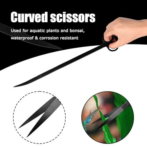 15Inch Extra Long Design Aquarium Aquascaping Tool Stainless Steel Aquascape Tools Kit 4 in 1 Anti-Rust Fish Tank Starter Kit with Long Tweezers Scissors Spatula for Aquarium Plants (Black) - color: Black