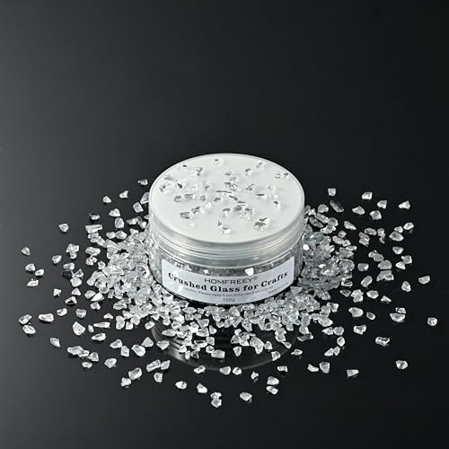 Broken Mirror Irregular Crushed Glass Chips,DIY Craft Glitter Crystal Broken Glass Pieces,Bulk Transparent 2-4mm Glass Sprinkles, for Resin Art Vase Fill and Glitter Painting Jewelry Making.(100g) - color: Broken mirror