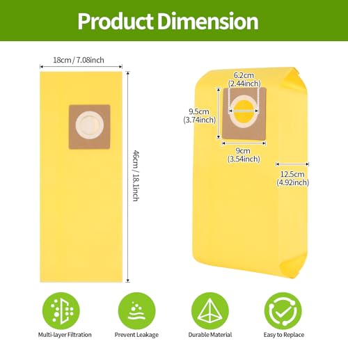15 Packs AH10243 Disposable Vacuum Bag Replacement for Hoover Commercial CU2 Vacuum Cleaner CH54013 CH54015 CH54113 CH54115 Replace Part AH10243, Yellow - color: Yellow