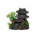Aquarium Decoration Chinese Ancient Tower, Resin Small Fish Tank Hideout Hut Accessories, Artificial Landscape Decor Hideaway House with Tree Moss, Hollow Hideout Castle Ornament (Building)
