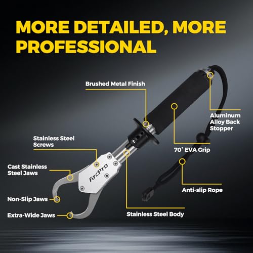 2-in-1 Fish Lip Gripper, 23.8" Stainless Steel Fish Gripper with Scale, 60lb Weighing Fish Grabber, 360° Non-Slip Swivel Handle, Tool for Saltwater & Freshwater - size: 23.8"