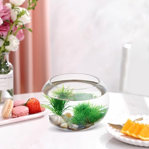 GANAZONO Glass Round Fish Tank 7.87X7.87X6.29 Inch Clear Small Fish Bowl Desktop Aquarium for Goldfish Home Office Wedding Decoration and Hydroponic Vase - size: 20x20cm