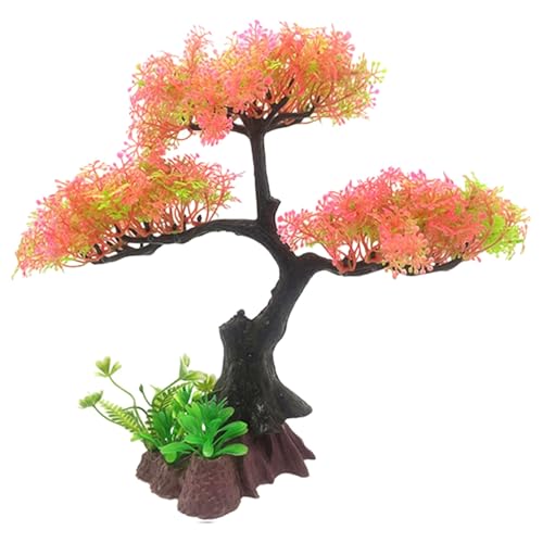 Aquarium Artificial Plants Decor, Cherry Blossom Tree with Grass Set, Pink Plastic, 9.44x3.54x2.75 Inches, for Nature Underwater Landscape (Light Pink) - color: Light Pink