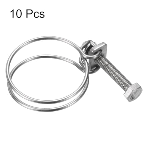 uxcell 10Pcs Double Wire Hose Clamp, 32-36mm Adjustable Stainless Steel Wire Hose Clips with M6 Bolt for Dust Collection Hose, Pump Hose Pipe - size: 32-36mm