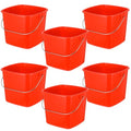 Kifmurase 6 Pcs 3 Quart Plastic Cleaning Bucket, Small Square Detergent Pail with Handles, Utility Bucket for Home, Office, Kitchen, School, Commercial Use,（Red）