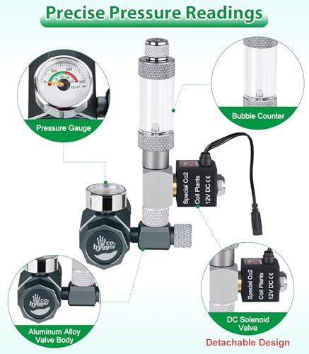 Aquarium Co2 Regulator, Mini CO₂ System with Upgraded DC Solenoid and Bubble Counter Check Valve, Detachable Design, for Building CO₂ System in Aquatic Plant Tank
