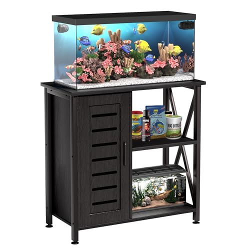 Herture 20-29 Gallon Fish Tank Stand, Aquarium Stand with Cabinet Accessories Storage, Heavy Duty Metal Frame, 31.49" L*15.74" W Tabletop, 330LBS Capacity, Black PG07YGB - color: Black, size: 20-29 Gallon