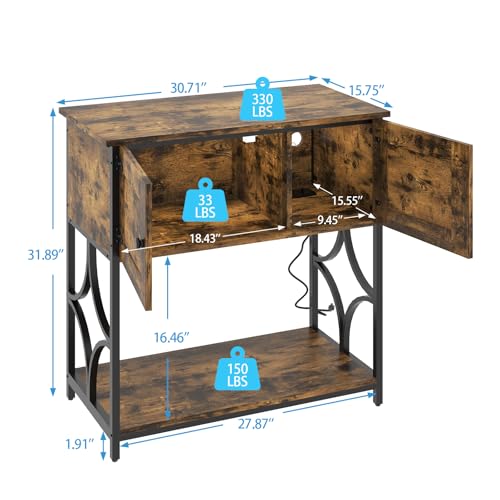 20-29 Gallon Fish Tank Stand with Power Outlets & LED Light | 330LBS Capacity, 30.7" L*15.7" W Tabletop, Cable Management, 20 Gallon Aquarium Stand with Storage for Turtle Tank, Brown - color: Brown