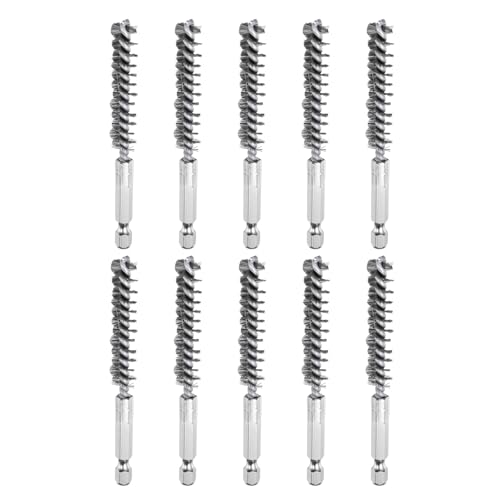 HARFINGTON 10Pcs Stainless Steel Bore Brush 10mm Dia 4" Long Cleaning Twisted Wire Brush with Handle 1/4" Hex Shank for Tubes, Ports, Bearings - size: 10mm
