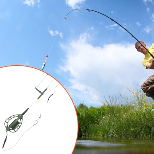 Carp Fishing Bait Cage Feeder with Wire Hook Rigs, Sturdy European Style Long Line Nesting Trap Device Inline Method Inserted Weight Quick Sinking Durable Angler Lure Equipment Tackle 2PCS - size: 48G