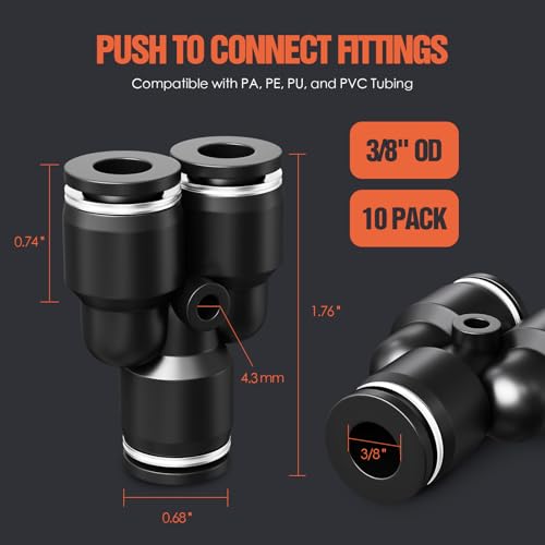 TRILINK 3/8" OD Push to Connect Fittings – Air Line Splitters Connectors, Quick Connect Pneumatic Fittings, Push Lock Air Hose Fittings for Compressor, Air Tools & Tubing (10 PCS)