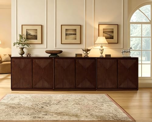 LKTART Narrow Sideboard Buffet Storage Cabinet with Solid Wood Doors,Mid Century Modern Accent Credenza Cabinet,Media Console Table for Kitchen, Living Room, Entryway-Dark Walnut,3 Pieces - color: D- Dark Walnutt, size: 3 Pieces