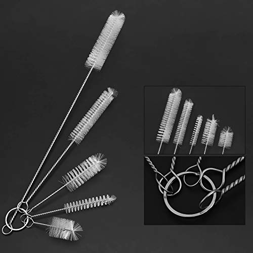 FDIT 5 Pcs Stainless Steel White Aquarium Cleaning Brush,Fish Tube Washing Brush Cleaner Clean Tool Set