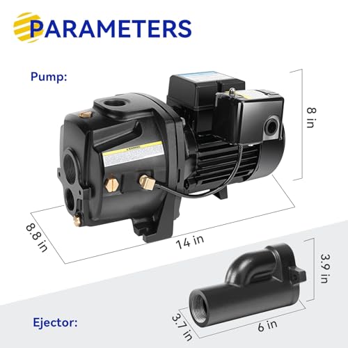 Acquaer Shallow/Deep Well Jet Pump, Cast Iron Convertible Pump with Ejector Kit, Well Depth Up to 25ft or 90ft, 115V/230V Dual Voltage, Automatic Pressure Switch - color: Black