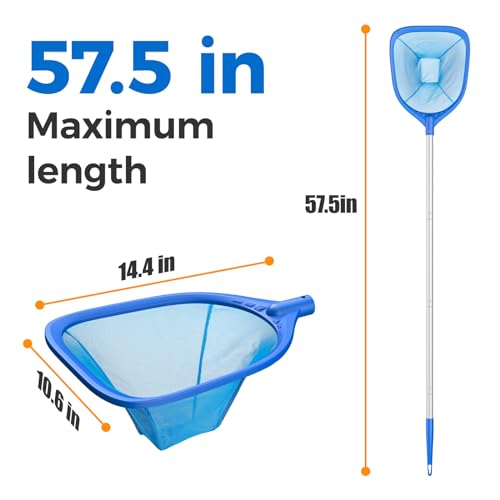 Mowend Swimming Pool Skimmer Net Total Length 57 inches, Leaf Rake Net with 4 Section Telescopic Aluminum Pole for Fast Cleaning Ponds, Hot Tub, and Spas, Pool Cleaner Supplies and Accessories - color: Blue, size: Pool Skimmer Net 57 inches