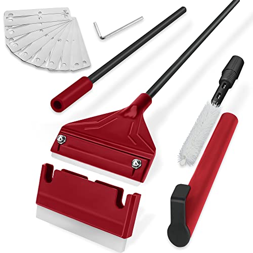 24.5’’ Professional Algae Scraper, Aquarium Blade Cleaner with 10 Pcs Replaceable Blades Stubborn Algae, Suitable for Water Tank Size Above 30 Gallons - color: Red, size: L