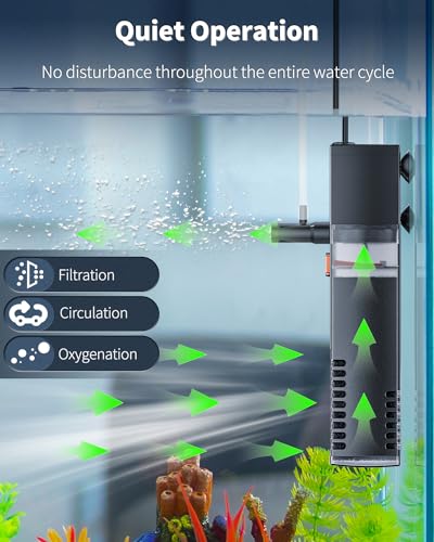 Pawfly Internal Aquarium Filter with 80 GPH Water Pump Quiet Submersible Bio Sponge Foam Filter for 10 to 20 Gallon Fish Tanks Small Multifunctional Filter for Filtration Circulation and Oxygenation - size: 10-20 Gal