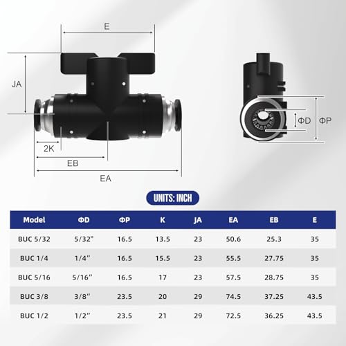 1/2 Push To Connect Valves,Pneumatic 1/2 Air Control Valve,Quick Push To Connects Fittings,Throttle Flow Speed Controller - color: Black BUC+SA, size: 1/2"OD