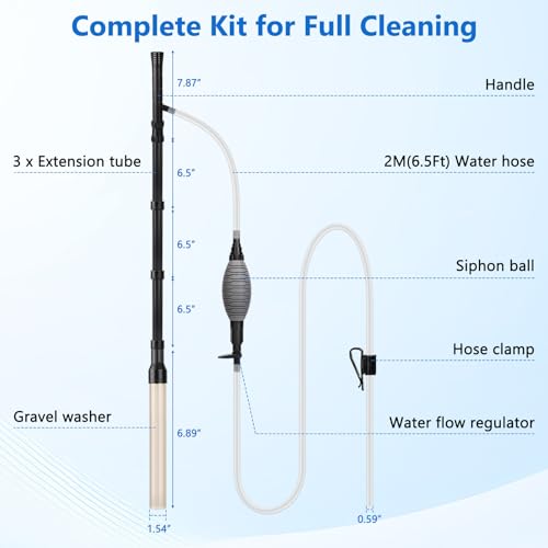 AQQA Gravel Vacuum for Aquarium Siphon - Adjustable Flow Fish Tank Cleaner with Handle, Manual Siphon Pump Water Changer Sand Rock Suction Cleaner, Upgraded Hard Hose with Threaded Connection (L) - size: L for tanks under 34" deep
