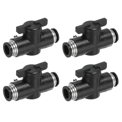 PATIKIL 12mm (1/2") Push to Connect Fittings Ball Valve, 4 Pcs 0-60 Degree BUC Air Flow Control Valve Quick Straight Connectors Air Hose Fitting for Pneumatic System Pipeline, Black - size: 12mm (1/2")