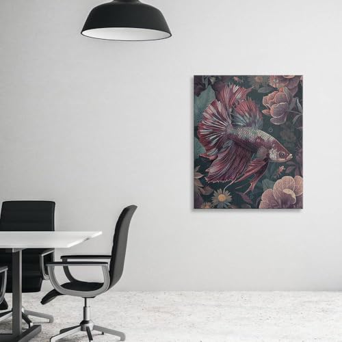 CanvasWis Betta Fish Ornamental Boho Art Design 2 Printed Canvas Wall Art For Family Home Decor Living Room Bathroom Bedroom Gifts Wall Decor Keepsakes Ready to Hang - color: Design 2, size: X-Large(16x24in)