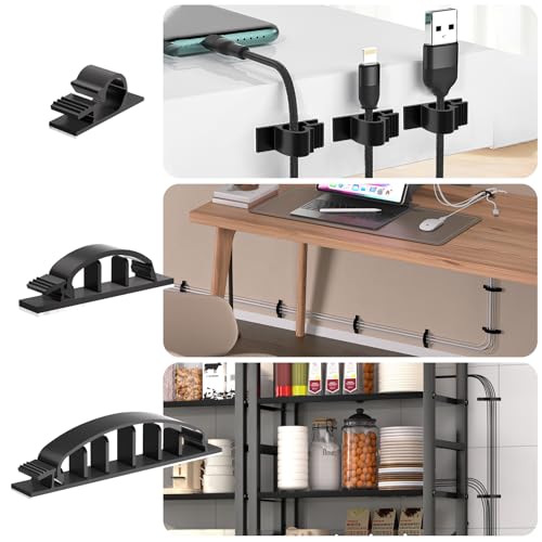 XHF 30pcs Adhesive Cable Wire Clips Kit Black, Outdoor Cable Management Wire Organizer Cord Holder for Under Desk, Car, Wall, TV PC Ethernet Cable - color: Black, size: Kit-30PCS