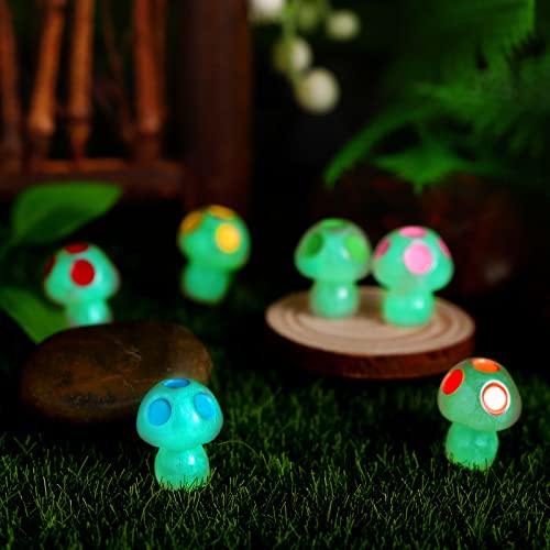 Queekay 50 Pcs Mini Resin Mushroom Luminous Tiny Mushroom Glow in The Dark Ornament for Dollhouse Garden Decoration DIY Craft Micro Landscape Aquarium Party Decor